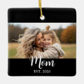 Mom Established Year Script Text Black Photo セラミックオーナメント (正面)