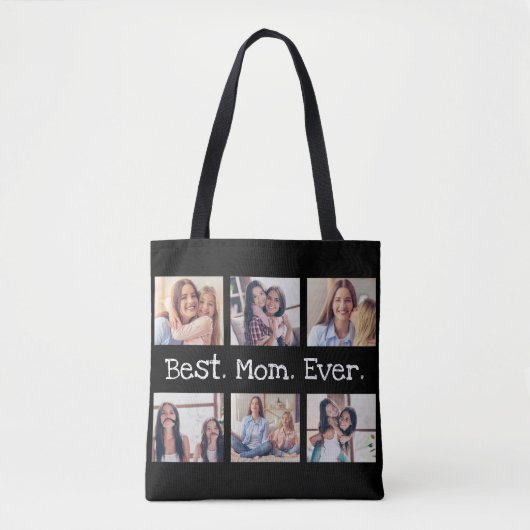 Mom Ever最高のおもしろいモダン6写真（白黒） トートバッグ (正面)