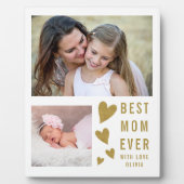 Mom Ever 最高の 2写真コラージュ白と金ゴールド フォトプラーク (正面)