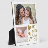 Mom Ever 最高の 2写真コラージュ白と金ゴールド フォトプラーク (側面)