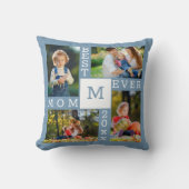 Mom Ever 最高の 4写真コラージュ青モノグラム クッション (正面)