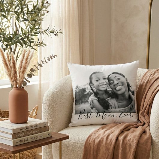 Mom Ever 最高の Black and White Script Photo クッション