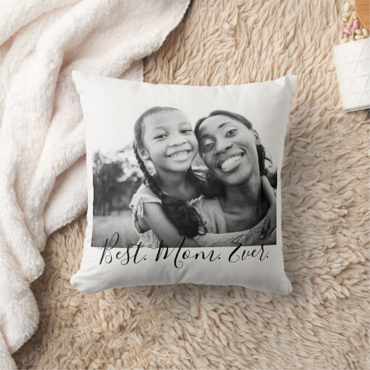 Mom Ever 最高の Black and White Script Photo クッション (ブランケット)