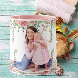 Mom Ever 最高の Greeneryフローラ母ベビー写真 マグカップ