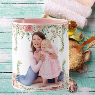 Mom Ever 最高の Greeneryフローラ母ベビー写真 マグカップ