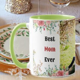 Mom Ever 最高の Greeneryフローラ母ベビー写真 マグカップ