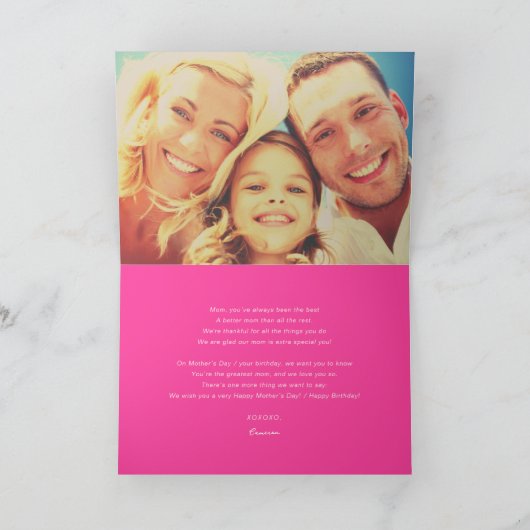 Mom Ever 最高の Pinkのブはっきりしたラシト写真モダン カード (内部)