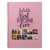 Mom Ever 最高の Pinkフローラ写真コラージュ ノートブック (正面)