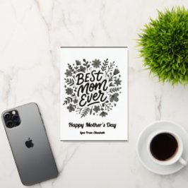 Mom Ever 最高の Pinkフローラ母の日の写真 箔シーズンカード