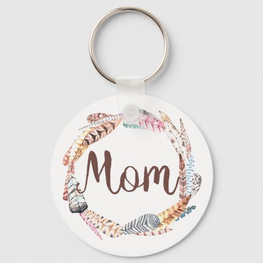 Mom Featherリース-2.25インチ基本ボタンキーチェーン キーホルダー (正面)