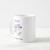Mom February Birth Flower with Kids Names コーヒーマグカップ (正面左)