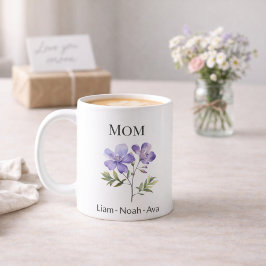 Mom February Birth Flower with Kids Names コーヒーマグカップ