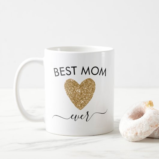 Mom Gift Mothers Day 最高の Mom金ゴールドグリッターハート コーヒーマグカップ (ドーナツ)