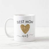 Mom Gift Mothers Day 最高の Mom金ゴールドグリッターハート コーヒーマグカップ (左)
