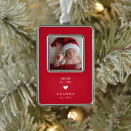 Mom | Gramma Year Est. フォトクリスマスオーナメント シルバープレートフレームオーナメント