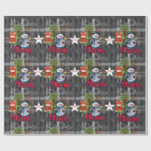 "Mom" Gray Plaid Snowman Christmas Wrapping Paper ラッピングペーパー (フラット)