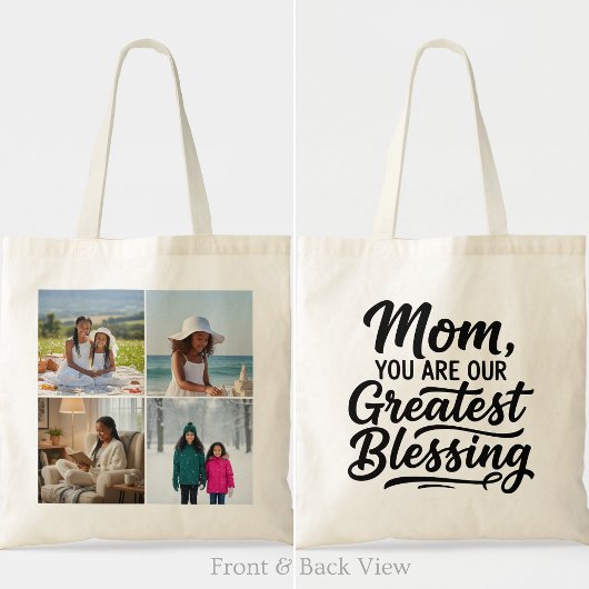 Mom Greatest Blessing 4 Custom Photo Modern Grid トートバッグ
