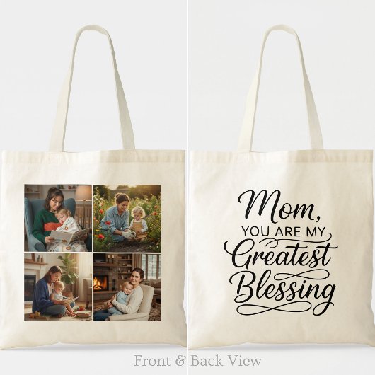 Mom Greatest Blessing 4 Photo Custom Grid Modern トートバッグ