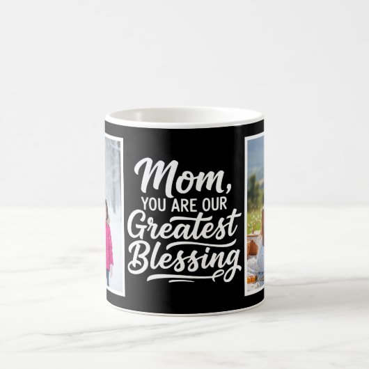 Mom Greatest Blessing Brush Script 2 Photo Black コーヒーマグカップ (中央)