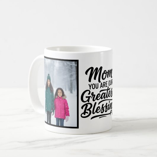 Mom Greatest Blessing Brush Script Custom 2 Photo コーヒーマグカップ (正面左)
