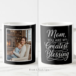 Mom Greatest Blessing Heartfelt Easy 1 Photo Black コーヒーマグカップ