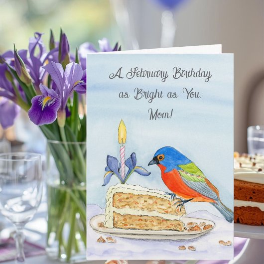 Mom Happy February Birthday Painted Bunting カード