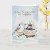 Mom Happy January Birthday Red Breasted Bird カード (黄色い花)