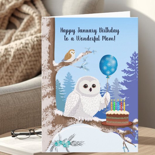 Mom Happy January Birthday Snowy Owl カード