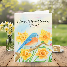 Mom Happy March Birthday Blue Bird  カード