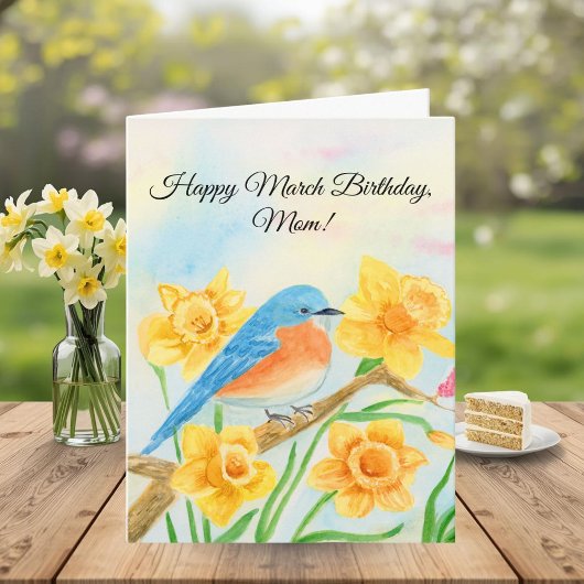 Mom Happy March Birthday Blue Bird  カード