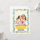 Mom, Happy Mothers Day aqua,黄色のフローラ写真 カード (正面/裏面インサイチュ)