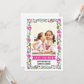 Mom, Happy Mothers Day aqua, hot pinkフローラ写真 カード (正面/裏面インサイチュ)