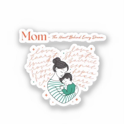 Mom Heart Love Typography Motherhood Art シール (正面)