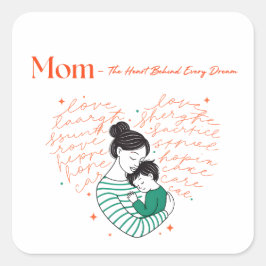 Mom Heart Love Typography Motherhood Art スクエアシール