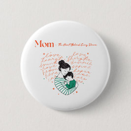 Mom Heart Love Typography Motherhood Art 缶バッジ