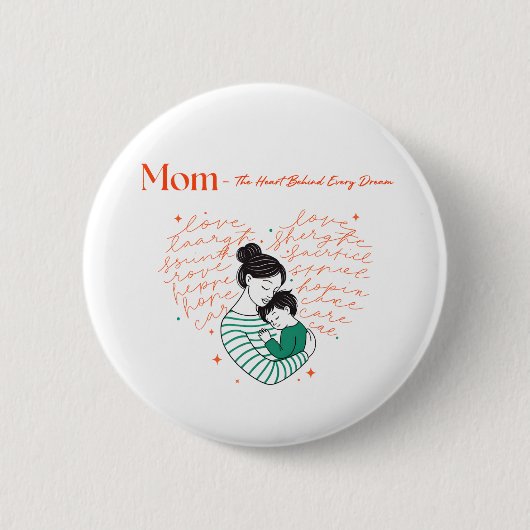 Mom Heart Love Typography Motherhood Art 缶バッジ (正面)