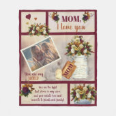 Mom I Love You写真秋フローラ |スクリプト文字 フリースブランケット (正面)