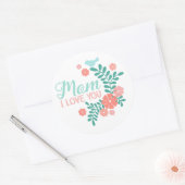 Mom I love you text, pink flowers, blue birds ラウンドシール (封筒)