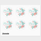 Mom I love you text, pink flowers, blue birds ラウンドシール (シート)