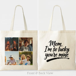 Mom Im So Lucky Youre Mine ブラシスクリプト 4 枚写真入り トートバッグ