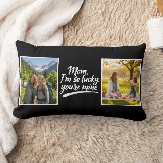 Mom Im So Lucky Youre Mine Script 2 Photo Black ランバークッション (ブランケット)
