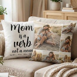Mom Is a Verb Family Photo Collage Mother Keepsake クッション