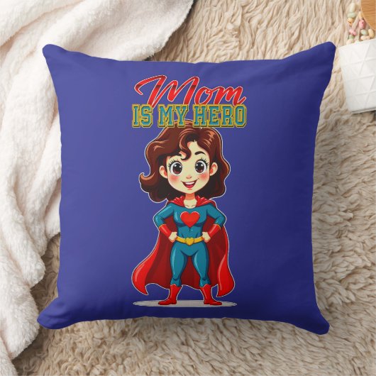 Mom Is My Hero – Cute Supermom Character クッション (ブランケット)