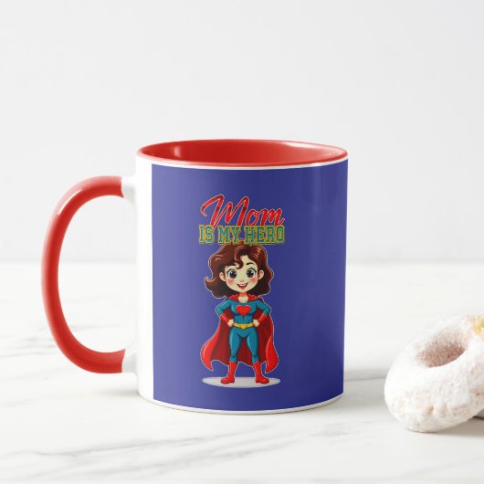Mom Is My Hero – Cute Supermom Character マグカップ (ドーナツ)