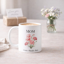 Mom January Birth Flower with Kids Names コーヒーマグカップ