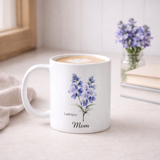 Mom July Birth Flower Larkspur コーヒーマグカップ