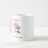Mom June Birth Flower with Kids Names コーヒーマグカップ (正面左)