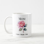 Mom June Birth Flower with Kids Names コーヒーマグカップ (左)