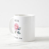 Mom June Birth Flower with Kids Names コーヒーマグカップ (正面左)