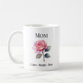 Mom June Birth Flower with Kids Names コーヒーマグカップ (左)